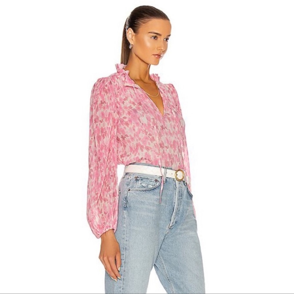 NWT GANNI 💕 Floral Plissé Georgette Blouse Pink Ruffle
